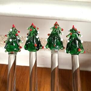 Vintage Blown Glass Christmas Tree Swizzle Sticks Set of 4